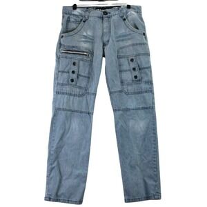 Bleff Jeans Mens Light Wash Cargo Denim Pants Size 36 Streetwear Hip Hop 90s